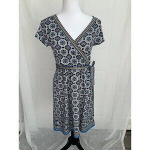 Max Studio Women's Wrap Dress Small Geometric Blue/White Print